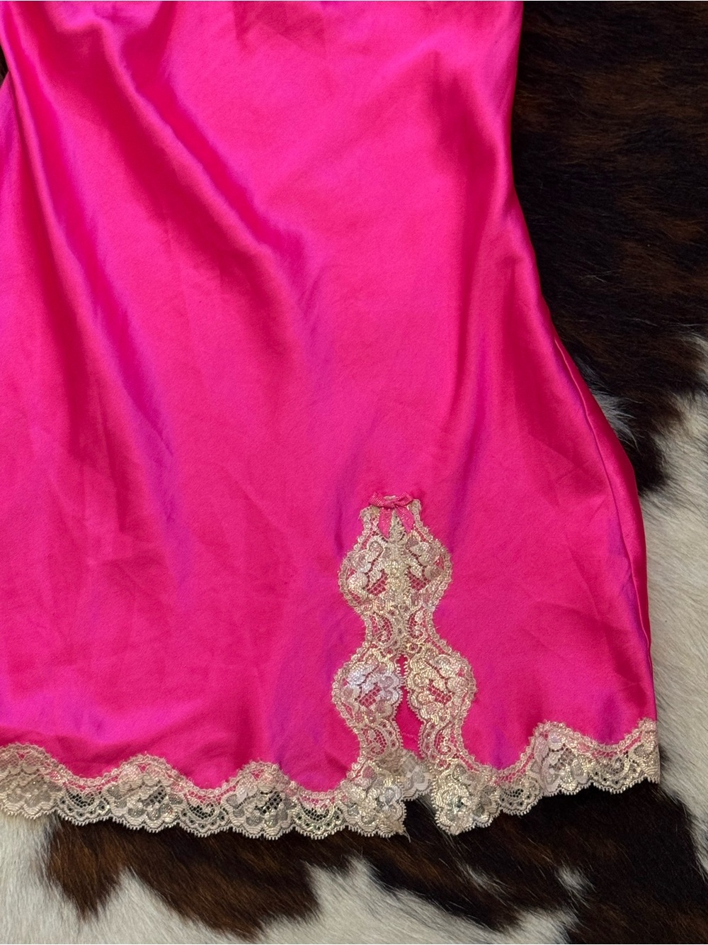 Victoria's Secret Hot Pink Chemise with Cream Lace Trim - Picture 3 of 4